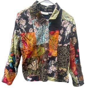Boho Festival Patchwork Shirt Jacket India Rayon Hippie Artsy Top Medium Casual